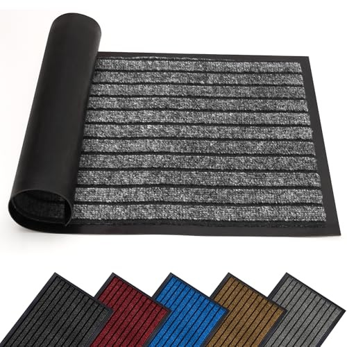 AMEHA Door Mat Indoor & Outdoor Grey 40x60 Cm Heavy Duty Rubber Door Mats Dirt Trapper Non Slip Washable Barrier Floor Mat Entrance Rug Shoes Scraper Super Absorbent Front Doormats