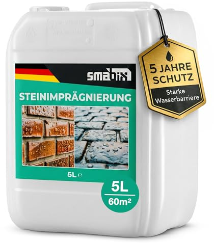 Steinimprägnierung Außen 5 L, Steinversiegelung, Naturstein, Pflaster | Für 60 m², Made in Germany, schützt Terrassenplatten, Beton und Fassaden vor Feuchtigkeit