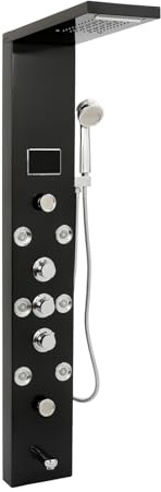 Pannello doccia a LED in acciaio inox, colore nero, per colonna doccia, sistema doccia, soffione a pioggia, soffione doccia, set da 8 ugelli massaggianti, per hotel, case, centri di bagno, resorts