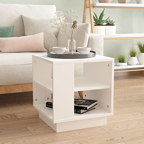 GeenYuu Couchtisch Weiß 40x40x43 cm, Holzwerkstoff, modern, 2 Ablagen, Kleiner Beistelltisch für Wohnzimmer, stabil, langlebig, ideal für kleine Räume