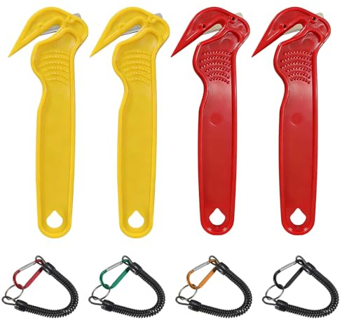 4 Pack Safety Box Cutter Package Opener Set with 4 Lanyards,Utility Knife for Cardboard Bubble Wrap Stretch Film Tape Cutting Tool for Warehouse Packaging Logistics Ecommerce DIY.