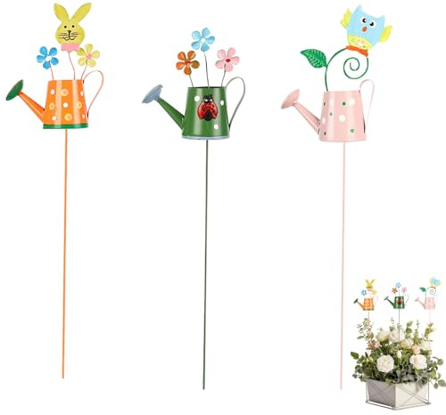 Pemarcy 3 Stück Osterdeko Outdoor Gartenstecker, Gartendeko Ostern für Draußen Wetterfest, Garten Blumentöpfe Frühlingdeko, Metall Stecker für Garten Terrasse Balkon (B)