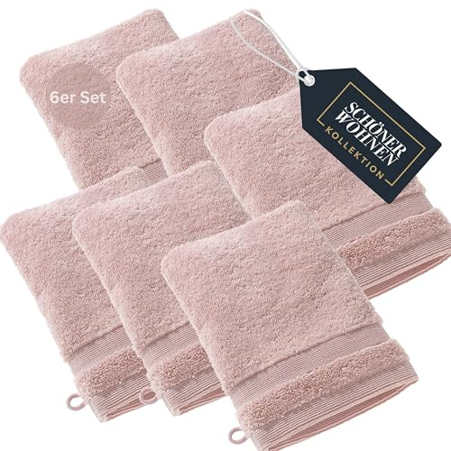Schöner Wohnen, set di 6 guanti da bagno in spugna di alta qualità, 16 x 21 cm, assorbenti 500 g/m², di lusso rosa, 100% cotone, soffici per il corpo dei bambini, set di asciugamani combinabili