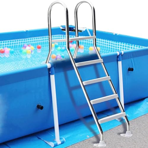 Poolstege ovanför marken, dubbelsidig med halkbeständiga steg, stöder 226 kg, perfekt för 132 cm pooler, hållbart poolstegsystem