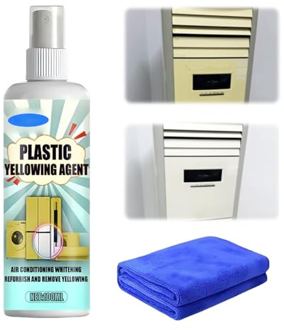 Plastic Yellowing Remover,100ml Heavy Duty Yellow Stain Remover,Powerful Plastic Restorer,Air Conditioner Cleaner,Restores Shine & Deodorizes for Air Conditioner,Toilet Seat,Home Appliances