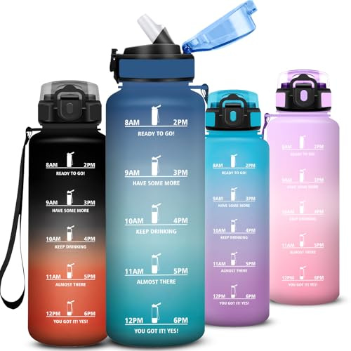 Mujigaga Borraccia 1,5 litri, Borraccia Palestra, Borracce Graduata con Cannuccia, Facile da Pulire, Bottiglia con Indicatore del Tempo Motivazionale per Bicicletta, Outdoor, Trekking, Palestra