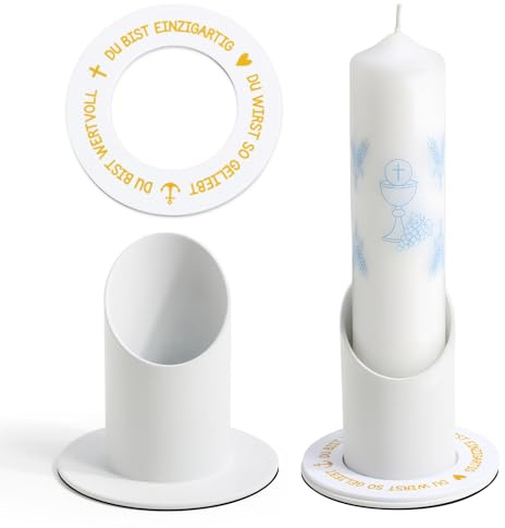 Kerzenständer Kommunionkerze, Metall Weiß 4 cm Kerzenhalter mit Gold Acryl Deko für Stabkerzen Taufkerzenständer Taufkerzenhalter Kommunion Deko für Taufkerze Hochzeit Kerze