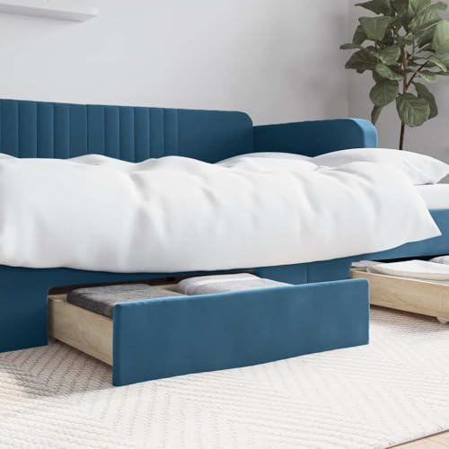 LPERTGFHU 2 tiroirs de lit bleus en bois avec housse en velours, commode sous le lit pour espace de rangement supplémentaire sous le lit, tiroirs à roulettes pour chambre à coucher