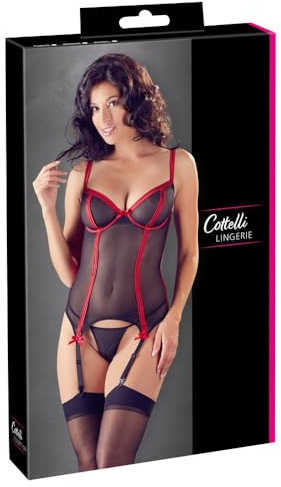 Cottelli LINGERIE Damen Cottelli Collection Lingerie Strapshemd-Set-2-teiliges Dessous-Set für Frauen, schwarz/rot, 200 g Strapshemd, 75