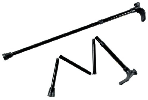 Patterson Medical - Bastón para zurdos (empuñadura contorneada, plegable, tamaño largo), color negro