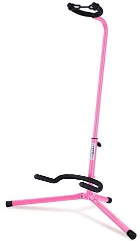 Classic Cantabile Gitarrenständer (Konzert-, Western, E-Gitarre, Bass, höhenverstellbar, gepolsterte Auflagefläche, sehr leicht) pink