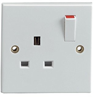 Invero® 1x Pack of 1 Gang 13A Double Pole Single Plug Electric Wall Socket Switched with Square Edge & Screw Fixings Included