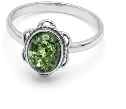 Sterling Silver and Baltic Green Amber Adult Ring Brittany- size 6