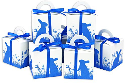 Papierdrachen DIY Osterhasen Kisten - Blauer Aufdruck - weiße Geschenkboxen zu Ostern - Geschenkverpackung zum Befüllen - für Kinder und Erwachsene