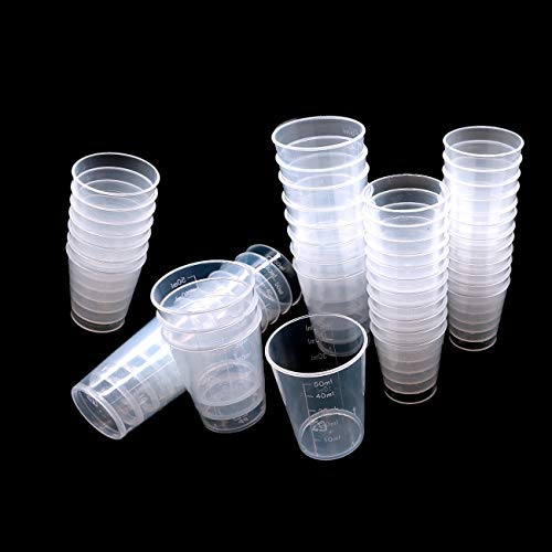 YuChiSX 50 Stück DIY klar abgestufte Plastikbecher Messbecher, Graduierte Kunststoff Messbecher zum Mischen von Farbe, Epoxiden, Harz,Labor und Kochen und Malerei Zubehör