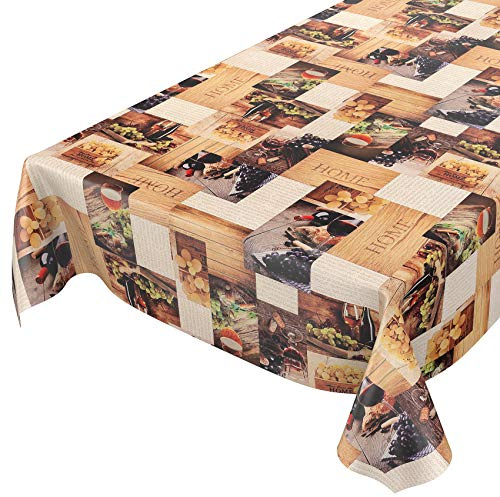 ANRO vaxad bordsduk, tvättbar, vaxduk, vin, vindruvor, hem, trä, 120 x 140 cm