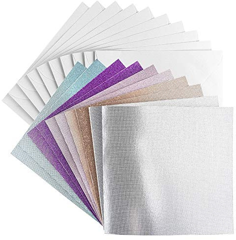 Ideen mit Herz Grußkarten-Set mit Umschlägen| 10 farbige Karten | Glitzer-Leinen-Optik | blanko | neutral | ideal für Glückwünsche zum Geburtstag, Hochzeit (Farbsortierung 2, 16 x 16 cm)