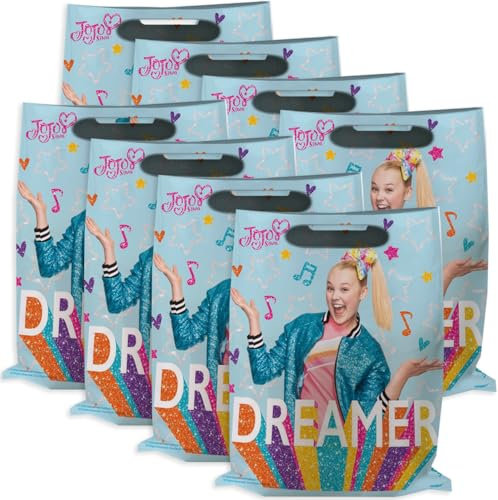 JoJo Siwa Geschenktüten, mehrfarbig, 8 Stück, langlebige Kunststoff-Partytüten für Kindergeburtstage und Feiern