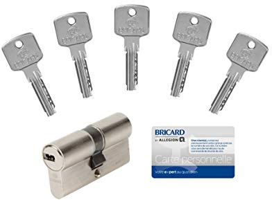 Bricard serrure à clé 15105 CYLINDRE A6, 30+30 Débrayable 5 Clés, Nickelé