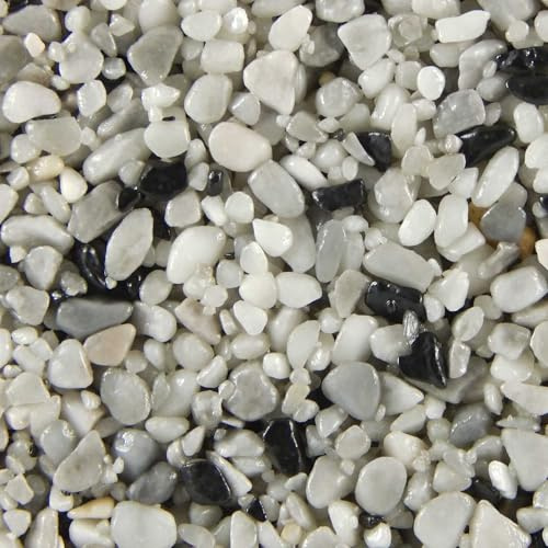 Terralith Steinteppich Marmor Komplett-Set für 1qm - Körnung: mittel - 4-6mm mit Epoxidharz Bindemittel - für Innen in weiß (contrastro uno)