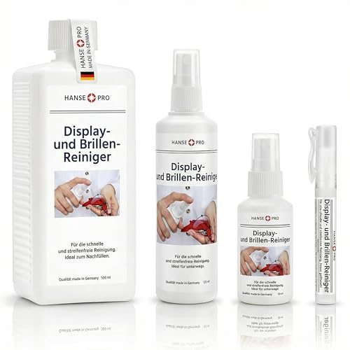 HANSE PRO Brillen-Reinigungs-Set I Pflege für Sehhilfen I Reinigungs-Spray I schnelle und streifenfreie Reinigung von Glas und Display-Oberflächen I