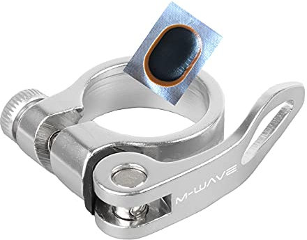 M-Wave ALU Clampy QR Sitzrohrklemme Sattelklemme Schnellspanner Silber 34,9 mm inkl. Schlauchflicken