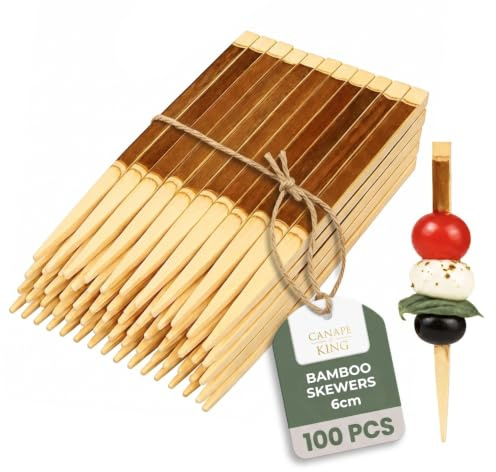 CANAPE KING Kuromoji Bamboo Skewers - 100x Disposable Black Willow Fruit Sticks Reusable Drink Stirrers Wooden Cocktail Stick (6cm) - for Parties Dinner Catering