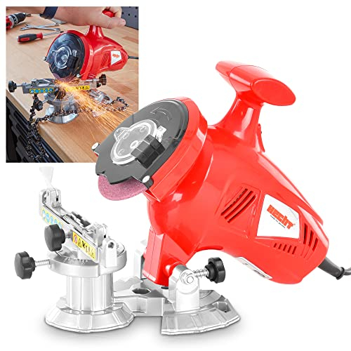 HECHT Elektro Sägeketten-Schärfgerät – 250 Watt – Kettenspannvorrichtung – Tiefenbegrenzung, präzise Schleifwinkeleinstellung, Kettenschleifgerät, Set Mit Schleifscheibe Ø100 x 32 mm kettenschärfgerät