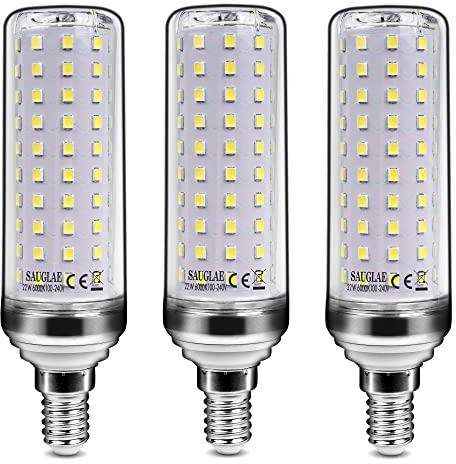 SAUGLAE Bombillas LED de 22W, Bombillas Incandescentes Equivalente de 180W, Blanco Frío de 6000K, 2500 lm, Bombillas de Tornillo Edison E14, 3 Piezas