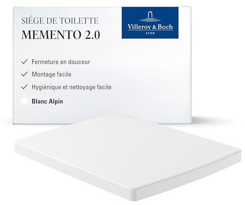 Villeroy & Boch WC-Sitz Memento 2.0 - Toilettendeckel Weiß glänzend mit Absenkautomatik - Abnehmbarer, bruchsicherer Toilettensitz aus Duroplast - Rechteckiger Klodeckel - Original Ersatzteil
