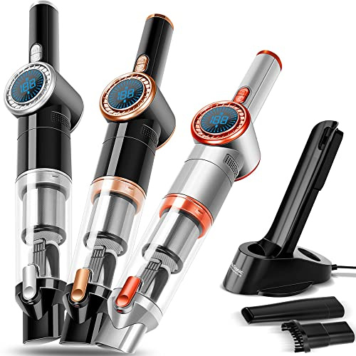 TurboTronic/Akku Handstaubsauger/schwarz-Gold, schwarz-Silber, Silber-orange/kabelloser Akkustabsauger ohne Beutel, inkl. Ladestation, Fugendüse, Bürstenaufsatz (schwarz/Silber)