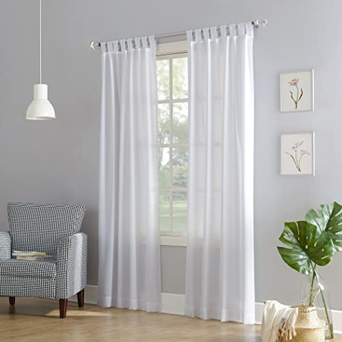No. 918 Trevor Heathered Texture Semi-Sheer Tab Top Curtain Panel Pair, 40 x 84, White