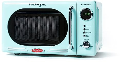 Nostalgia Countertop Microwave Oven with Easy Clean Interior - Retro Microwave with LED Display & Child Lock- Compact 0.7 Cu. Ft. Oven With 12 Pre-Programmed Settings for Quick Cooking- 700-Watts-Aqua