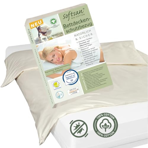 Softsan Bettdecken Encasing aus Bio Baumwolle | Anti Milben Schutzbezug | Weltneuheit | Viele Größen (200 x 200 cm)