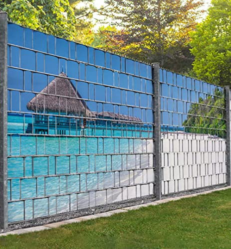 MyMaxxi Sichtschutzstreifen - Traumstrand auf den Malediven - Zaunsichtschutz für Doppelstabmattenzaun - Blickdicht, UV-beständig & wetterfest - einfache Montage - Sichtschutz Garten
