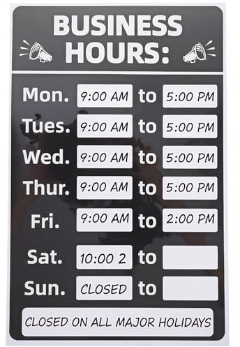 NOLITOY Señal de horario comercial, señal de hora de apertura, autoadhesivas, calcomanías reescribibles, abiertas/cerradas, para tienda, cafetería, oficina, salón, negro
