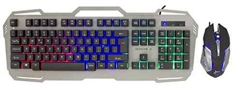 White Shark, Apache 2, Tastiera e Mouse da Gaming, Mouse Ottico con 6 Bottoni per PC + Tastiera con Funzione Anti Ghosting su 19 Tasti, Base in Metallo con Retroilluminazione, Grigio e Nero