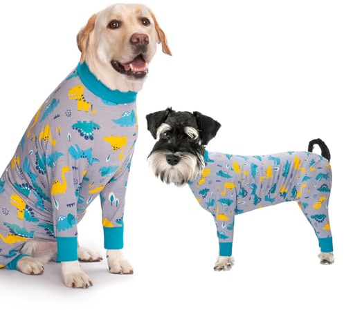 Yeapeeto Einteiler für Hunde, zur Erholung, für große und mittelgroße Hunde, Schlafanzug, Ganzkörper für Haarausfall, Allergien, Anti-Lecken, Wundschutz, Kegel-Alternative (XL, Dinosaurier)