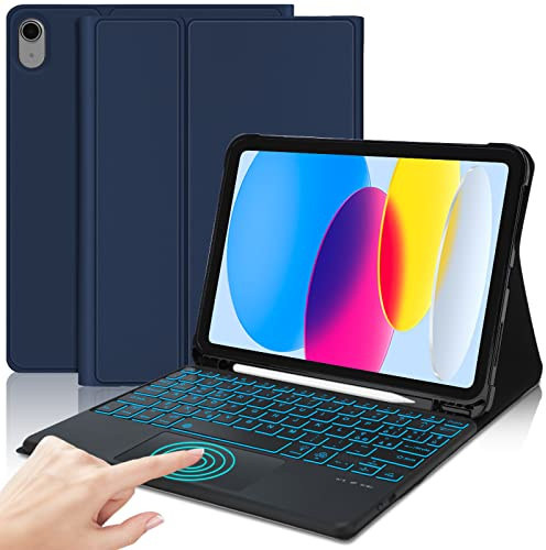 JADEMALL Custodia Tastiera con Trackpad per iPad A16 11/10 Generazione 2025/2022 10.9, Italiano QWERTY Tastiera Magnetica Staccabile Bluetooth con Touchpad per iPad 11/10 Generazione 2025/2024, Blu