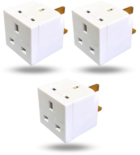 2 Way Double Plug Adapter UK 3 Pin Multiplug With Extension Socket, Multi Plug Outlet Extender Plug Extension Socket For Kitchen Bedroom Office Travel, 13A UK Plug For Multiple Devices (Pack Of 3)