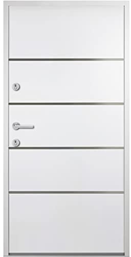 kuporta Haustür Nebeneingangstür Justus 90x200cm DIN rechts – Kellertür aus Stahl mit Tresorbolzen, Dämmfüllung, justierbaren Bändern & Aushebelsicherung - Weiß | 1x Drücker, 1x Knopf