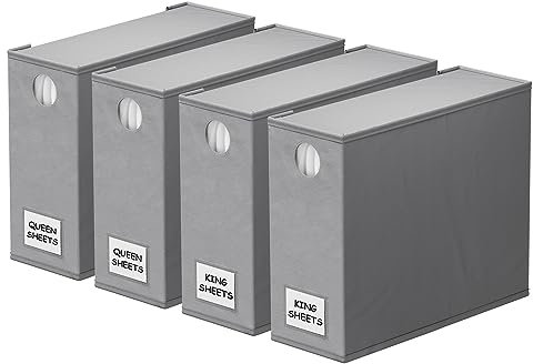 SpaceAid Paquete de 4 organizadores de sábanas y almacenamiento, organizador de sábanas plegable para armario de lino, juego de sábanas con ventana XL (tamaño Queen y King), contenedor organizador de