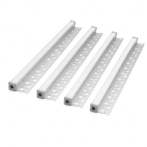 Jandei – Pack of 4 Aluminium Profiles 1 Meter for Integration of LED Strips in Plaster or Plasterboard, Channel for LED Lights with Translucent Cover and End Caps (31.2 mm x 13.2 mm x 1 m)