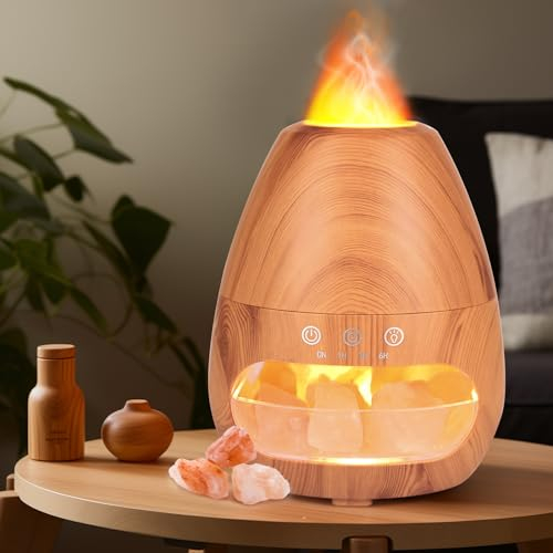 Czemo Diffuseur Huiles Essentielles avec Effet Flamme et Lampe Sel, Humidificateur Ultrasonique Diffuseur d'aromathérapie pour la Maison, Yoga, 200ML