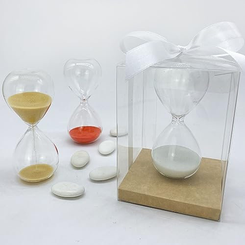 Doni Bomboniere Sanduhr aus Glas mit Sand in 3 Farben zur Auswahl, in transparenter PVC-Box, mit Schleife zur Auswahl. Gastgeschenke für Hochzeit, Jahrestag, Abschlussfeier, Kommunion und