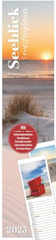 Alpha Edition - Streifenplaner Seeblick 2025 Streifenkalender, 11,3x49,5cm, Kalender mit einer Spalte, Notizmöglichkeiten für Termine, 100-jährigem Kalender und Ferientermine DE/AT/CH