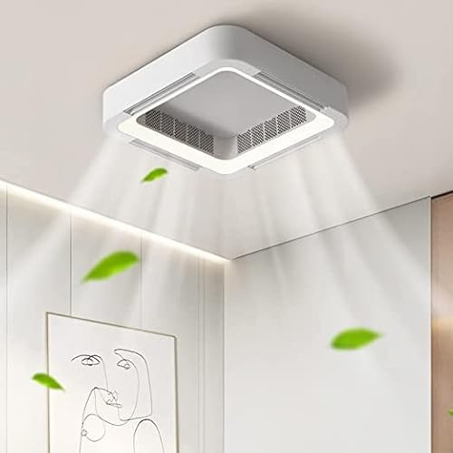 Square Bladeless Fan Ceiling Lighting - Dimmable Via App Remote Control - 6 Speed Silent Fan Light - Chandeliers,Ceiling Fan with Lighting for Living Room Family Bedroom/Ceiling Lamp