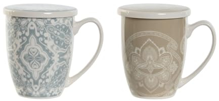 Home ESPRIT Lot de 2 tasses avec filtre pour infusions Bleu Beige Acier inoxydable Porcelaine 380 ml