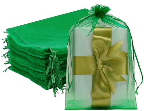 G2PLUS Grün Organzasäckchen 20x30cm: Groß Geschenk Organzabeutel Hochzeit, 50 Stück Organza-Beutelchen mit Kordelzug Sie als Hochzeit Bonbonsbeutel, Schmuckbeutel, Geschenkbeutel