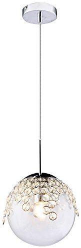 Pendelleuchte Hängelampe Kugelleuchte Innen Wohnzimmer Beleuchtung Gas klar, Metall, chrom, K Kristalle, 1x E27 Fassung, DxH 20x150 cm